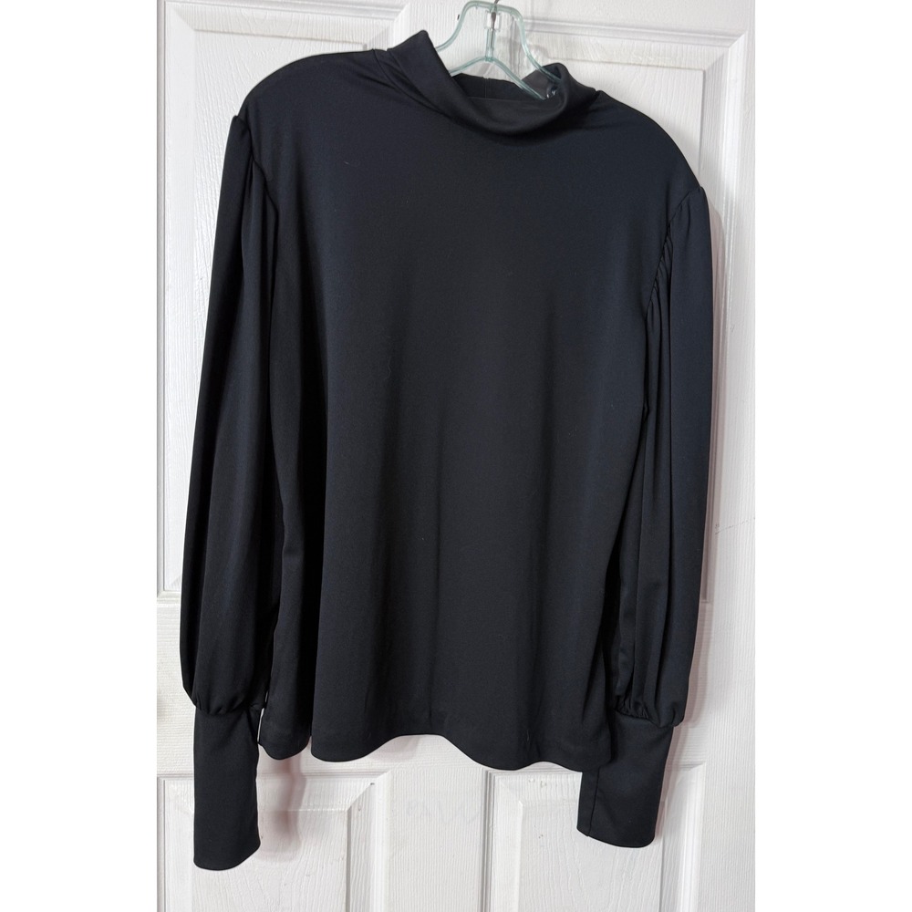 Vicki Wayne Black Mock Neck Puff Sleeve Blouse Top Style Large USA Made